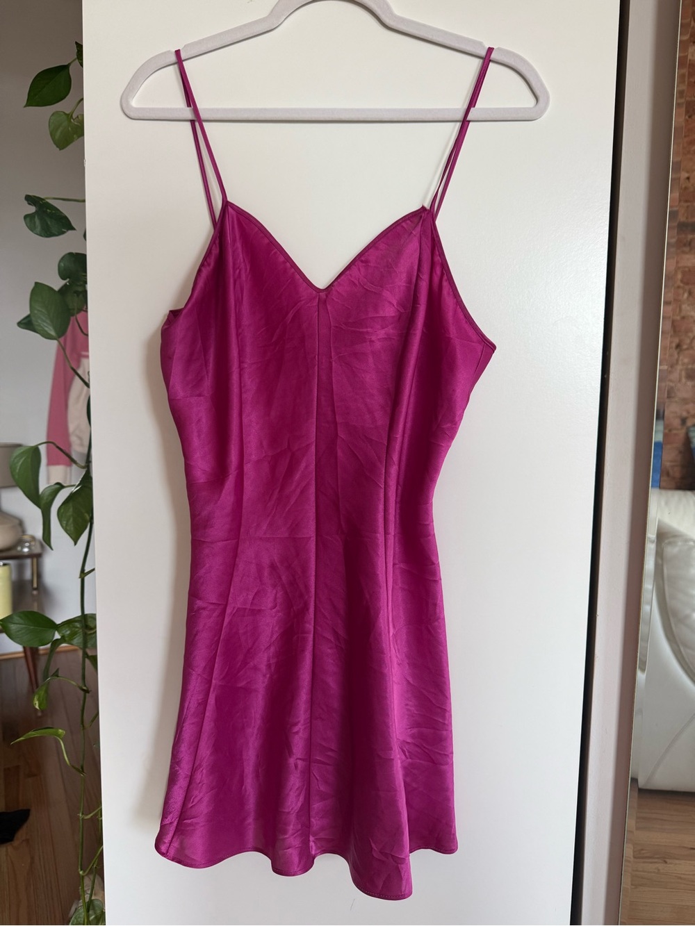 Vintage Fuchsia Pink Satin Mini Slip Dress